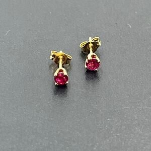 14K Yellow Gold Natural Ruby 3mm Round 0.25 TCW Posts Genuine Stud Earrings